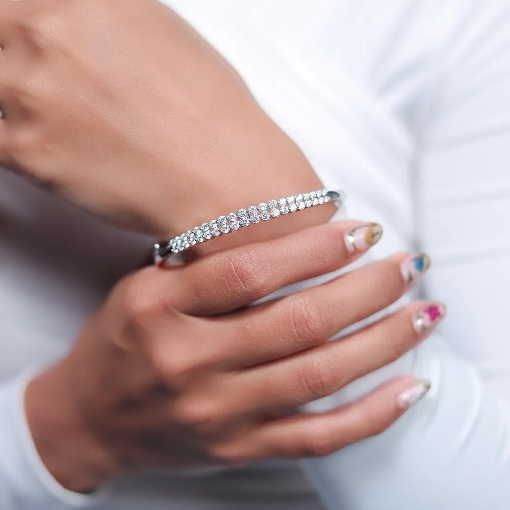 925 Silver Twin Sparkle Kada - 925 sterling silver bracelet by Tassya Silver