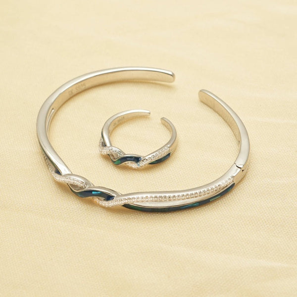 925 Silver Wave Knot Kada & Ring Set