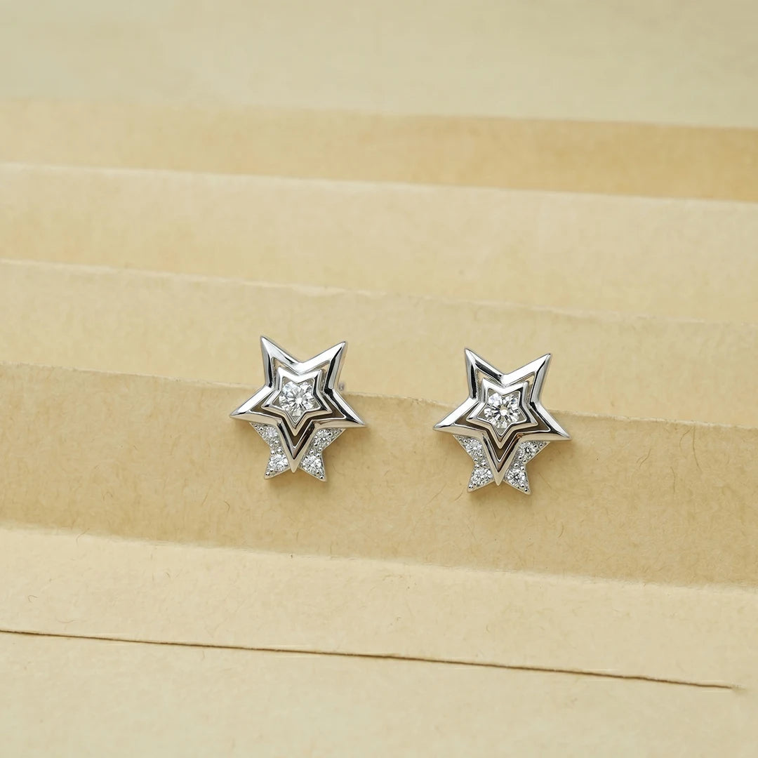 925 Silver 3D Star Studs - 925 sterling silver earrings by Tassya Silver