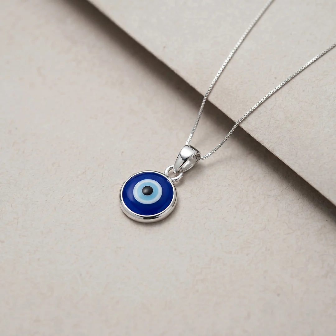 925 Silver Blue Nazar Protection Chain Pendant - 925 sterling silver pendant by Tassya Silver