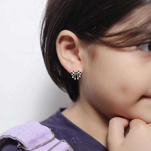 925 Silver Checkered Bow Dangles