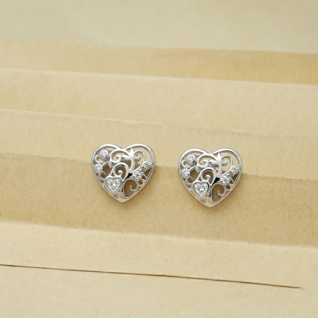 925 Silver Cherished Heart Studs - 925 sterling silver earrings by Tassya Silver