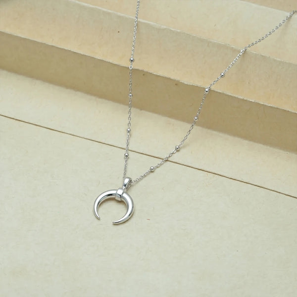 925 Silver Crescent Moon & Bead Chain Pendant