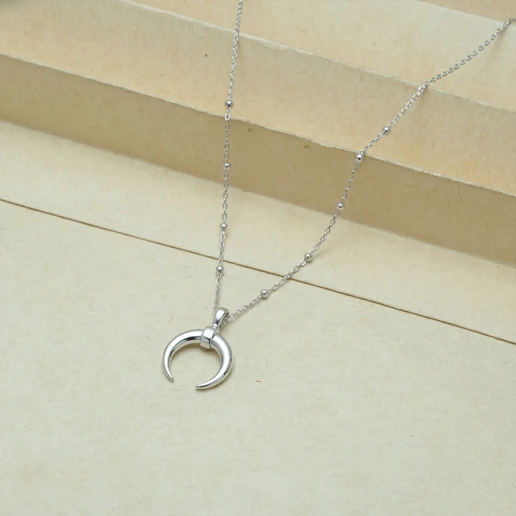 925 Silver Crescent Moon & Bead Chain Pendant - 925 sterling silver pendant by Tassya Silver