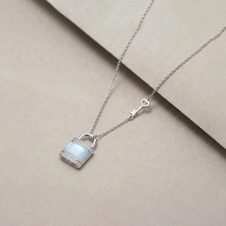 925 Silver Crystal Lock Chain Pendant - 925 sterling silver pendant by Tassya Silver