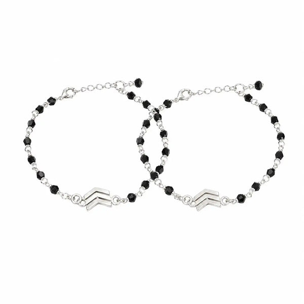 925 Silver Arrow Black Bead Bracelet