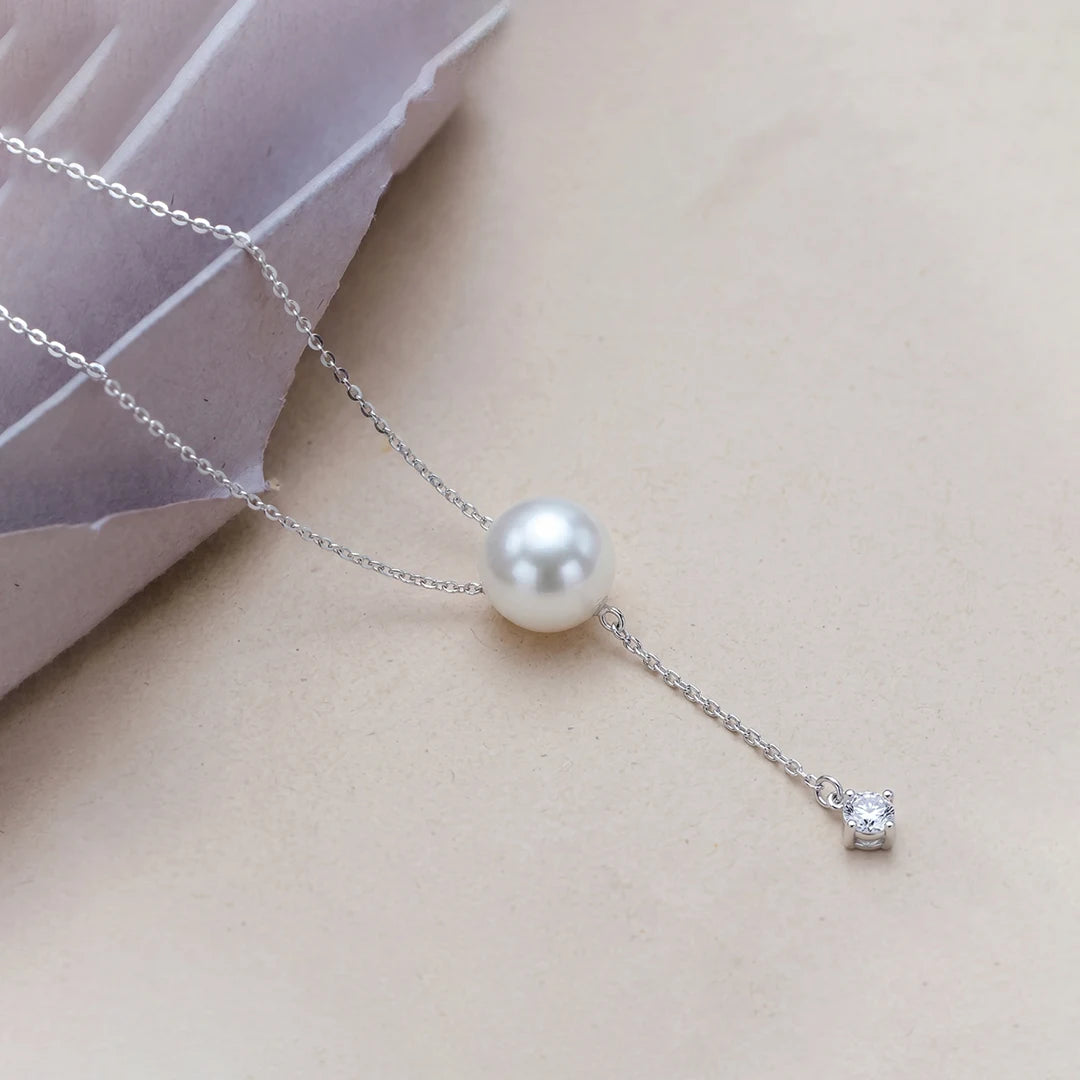 925 Silver Dainty Pearl Lariat Chain Pendant - 925 sterling silver pendant by Tassya Silver