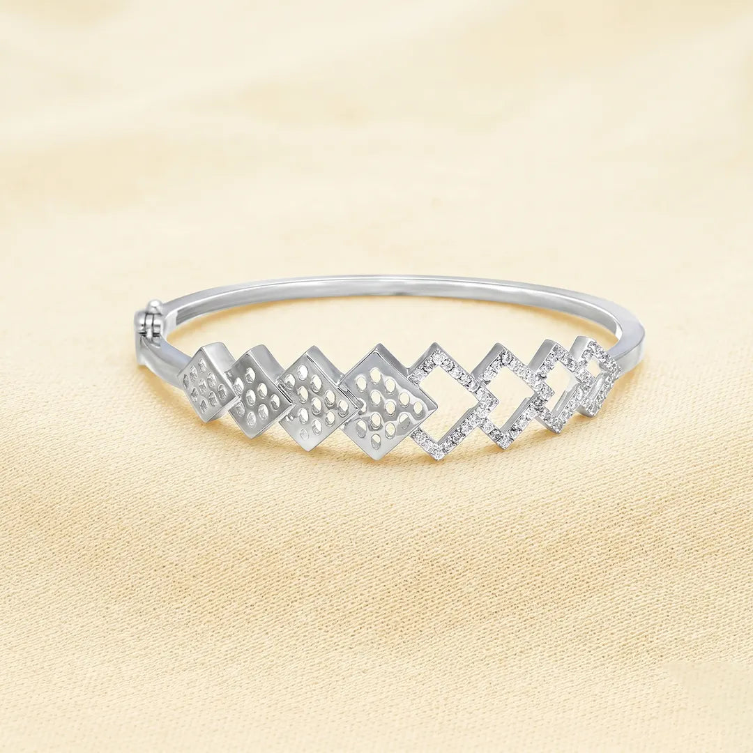 925 Silver Diamond Geometric Lattice Kada - 925 sterling silver bracelet by Tassya Silver