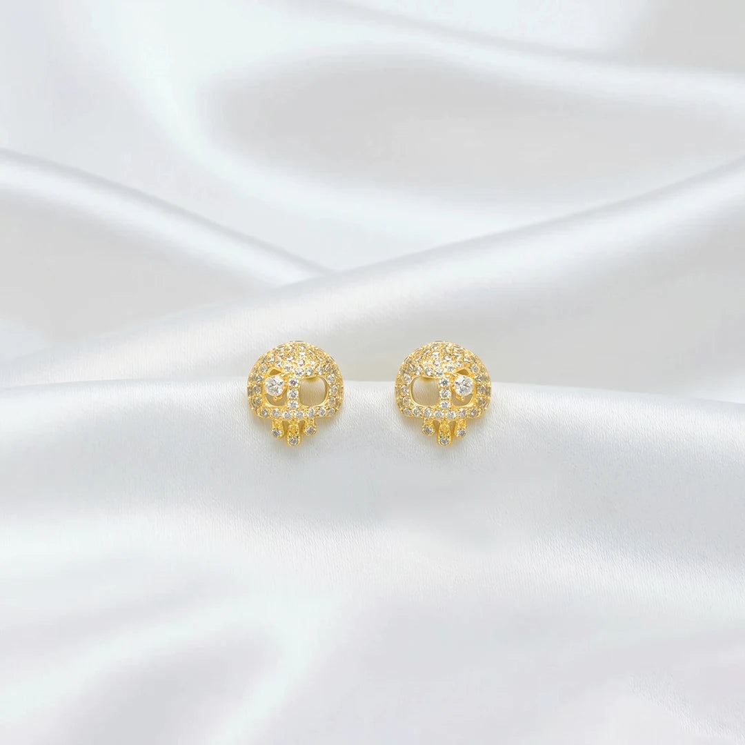 925 Silver Drip Luxe Skull Studs - 925 sterling silver earrings by Tassya Silver