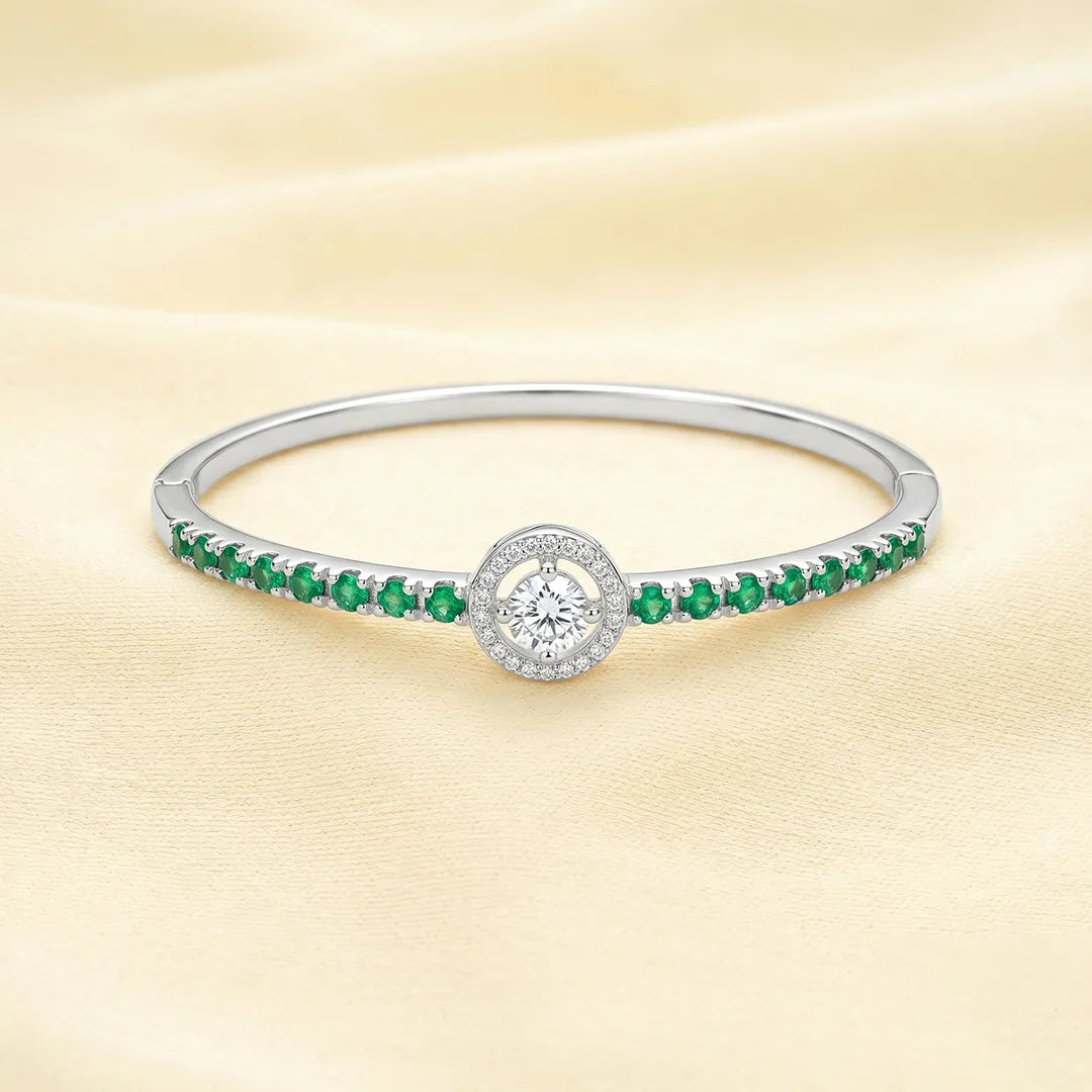 925 Silver Emerald Diamond Dream Kada - 925 sterling silver bracelet by Tassya Silver