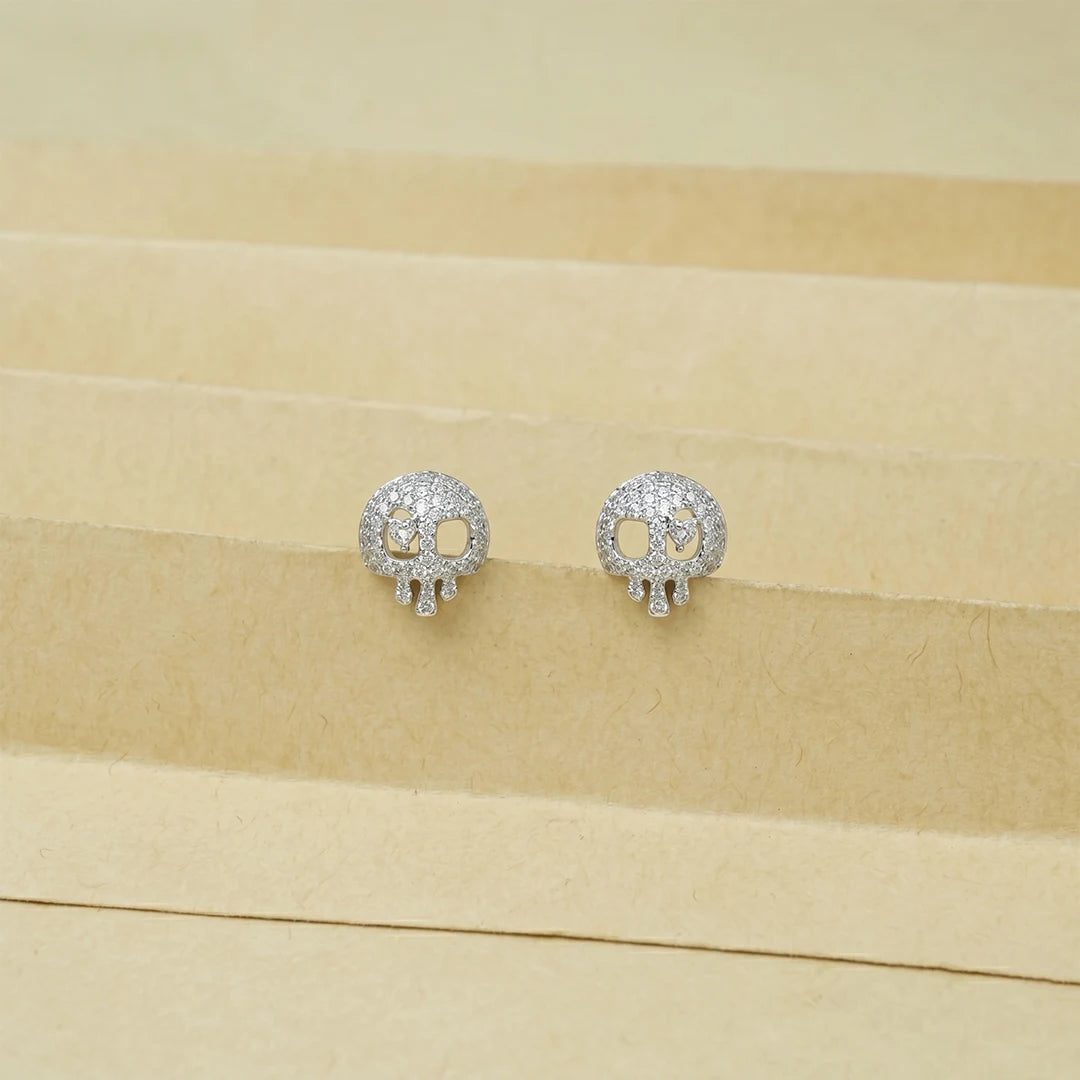 925 Silver Frost Drip Skull Studs - 925 sterling silver earrings by Tassya Silver