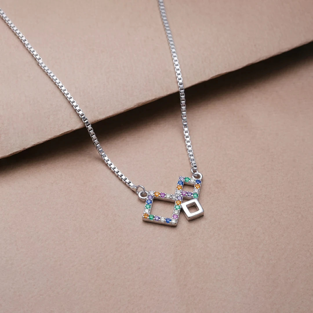 925 Silver Geometric Rainbow Pendant - 925 sterling silver pendant by Tassya Silver