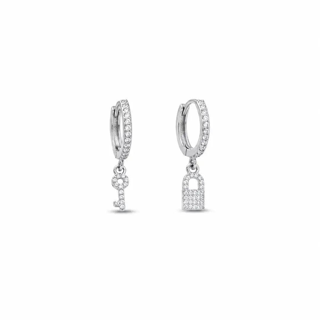 925 Silver Lock & Key Hoops - 925 sterling silver earrings by Tassya Silver