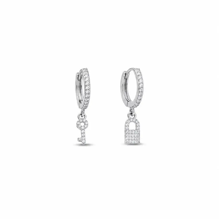 925 Silver Lock & Key Hoops - 925 sterling silver earrings by Tassya Silver