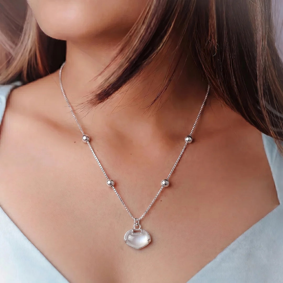 925 Silver Lunar Glow Chain Pendant - 925 sterling silver pendant by Tassya Silver