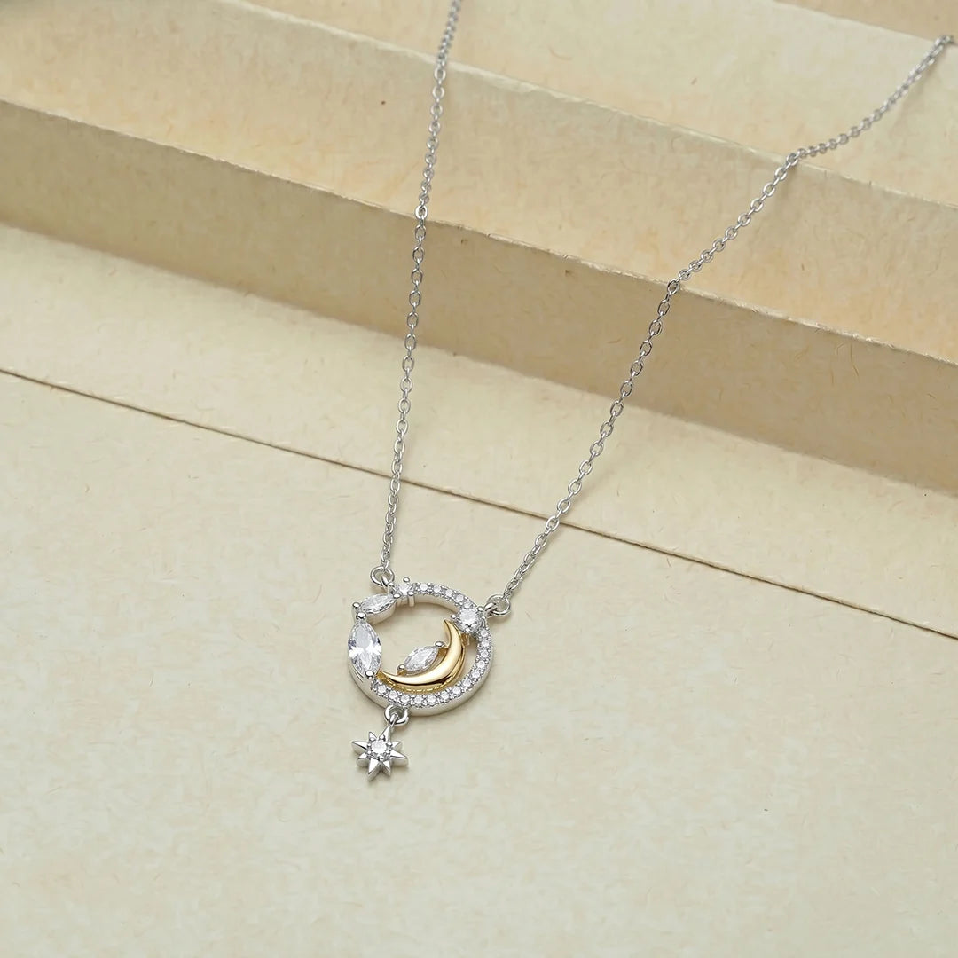 925 Silver Moonlit Heart Chain Pendant - 925 sterling silver pendant by Tassya Silver