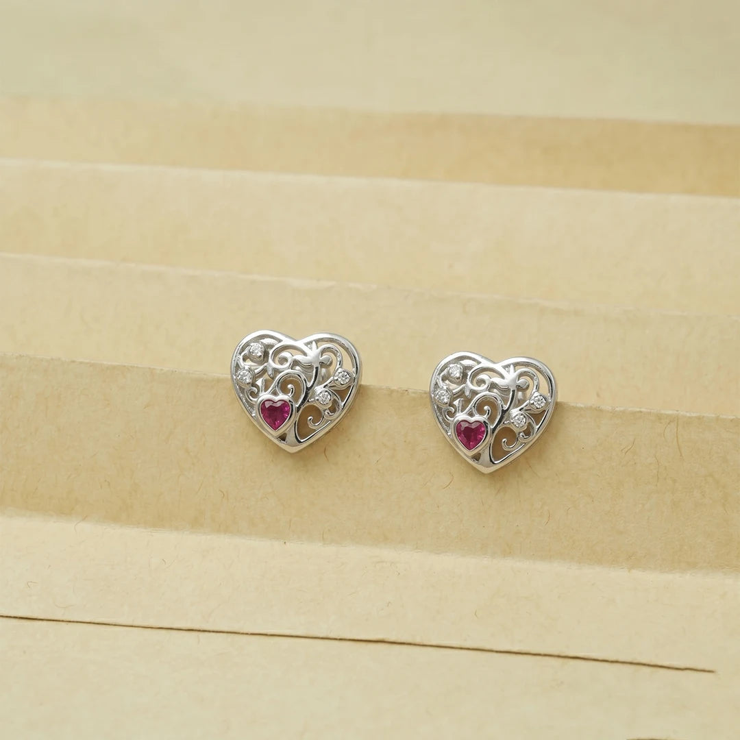 925 Silver Pink Stone Heart Earrings - 925 sterling silver earrings by Tassya Silver