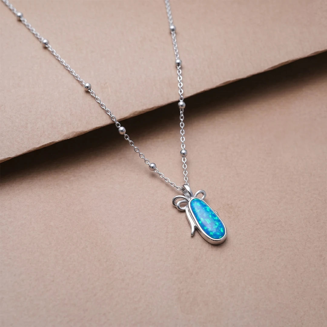 925 Silver Ribbon Opal Chain Pendant - 925 sterling silver pendant by Tassya Silver