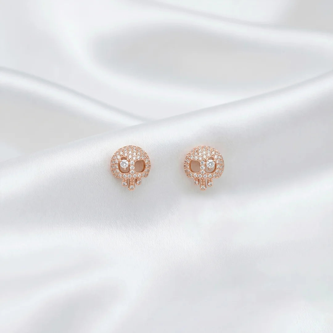 925 Silver Rose Drip Skull Studs - 925 sterling silver earrings by Tassya Silver