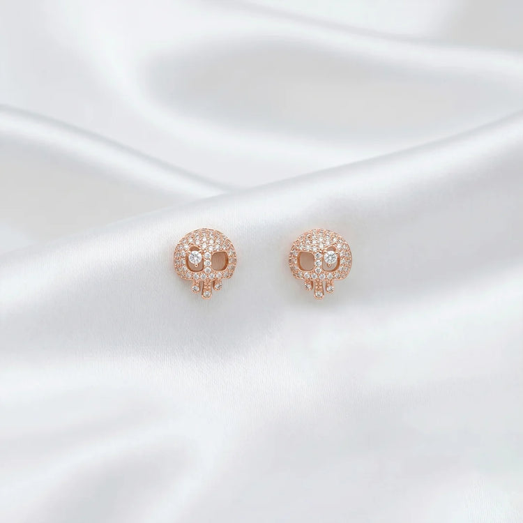 925 Silver Rose Drip Skull Studs - 925 sterling silver earrings by Tassya Silver