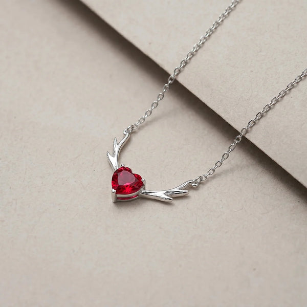 925 Silver Ruby Antler Heart Chain Pendant