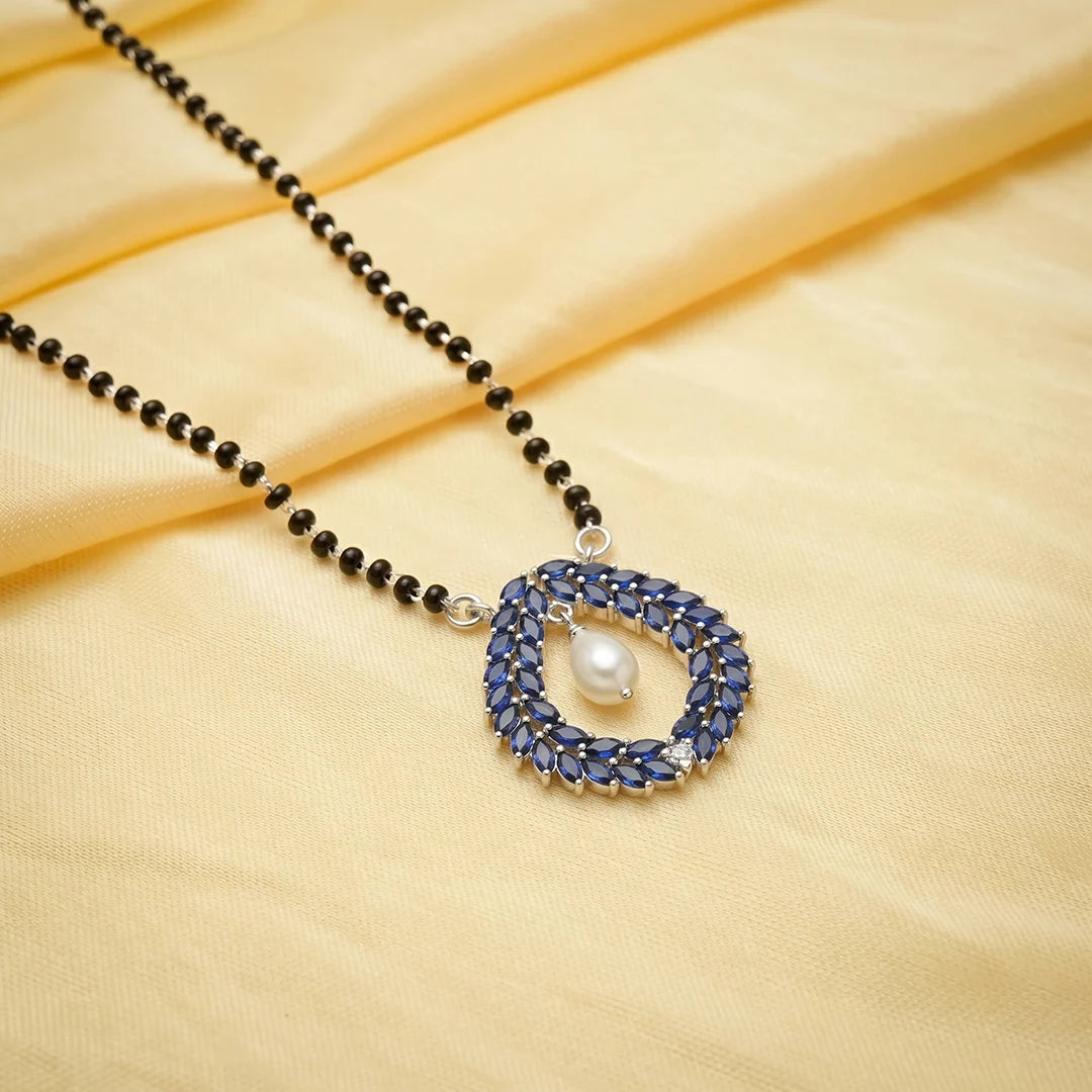 925 Silver Sapphire Pearl Vine Mangalsutra - 925 sterling silver mangalsutra by Tassya Silver