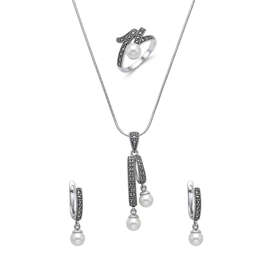 925 Silver Serpentina Noir Elegance Set - 925 sterling silver jewellery set by Tassya Silver