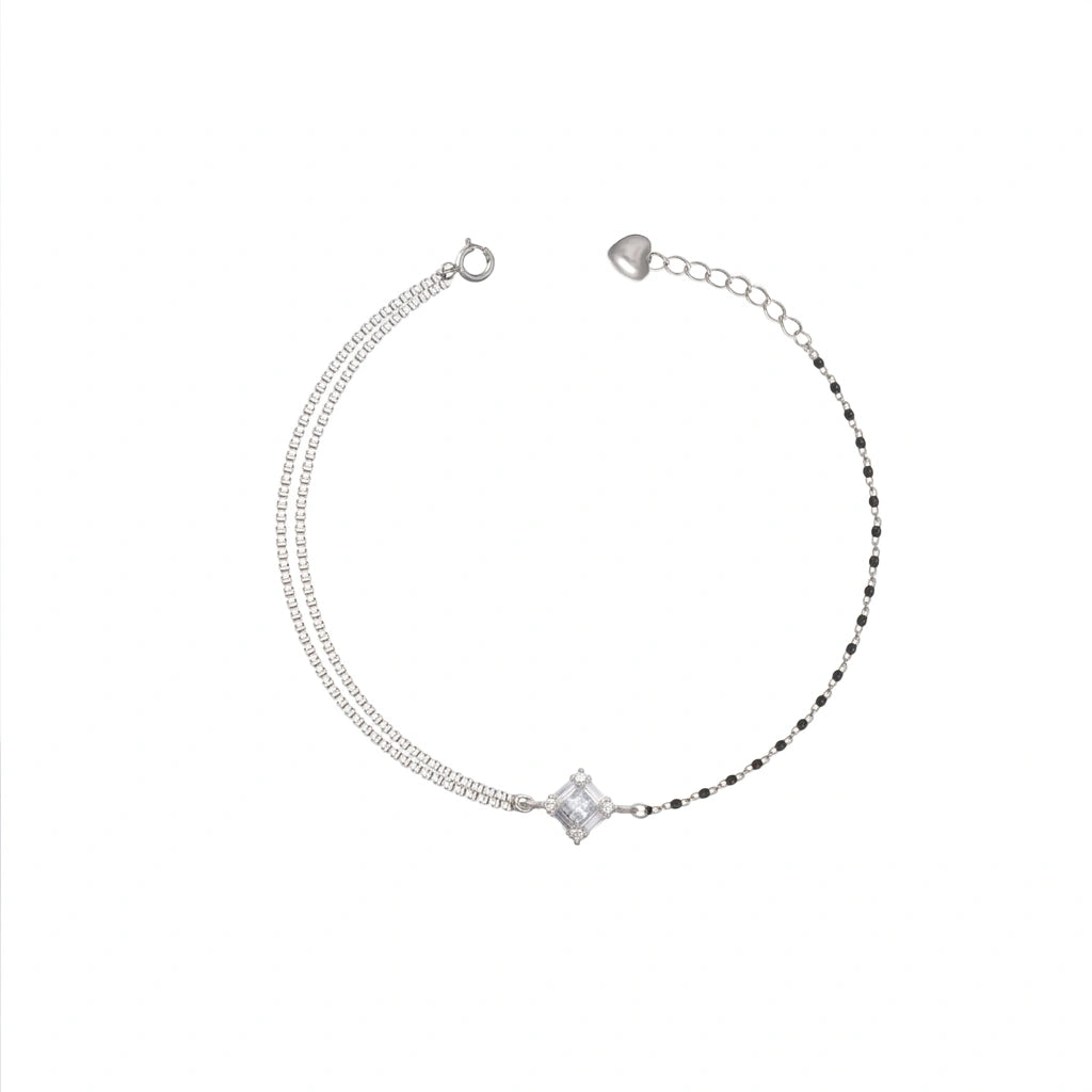 925 Silver Square Mangalsutra Bracelet - 925 sterling silver mangalsutra by Tassya Silver