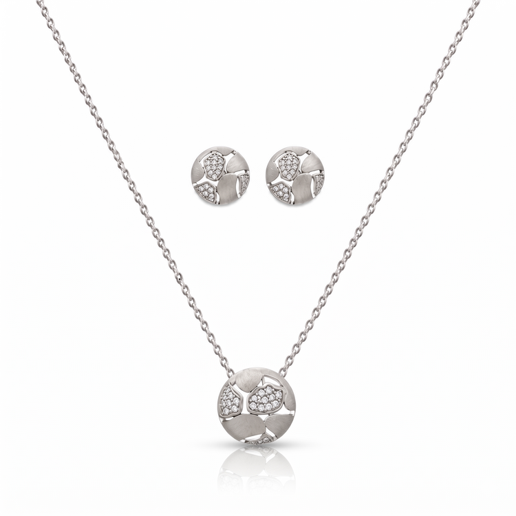 925 Silver Celestial Bloom Sparkle Pendant Set with Earrings