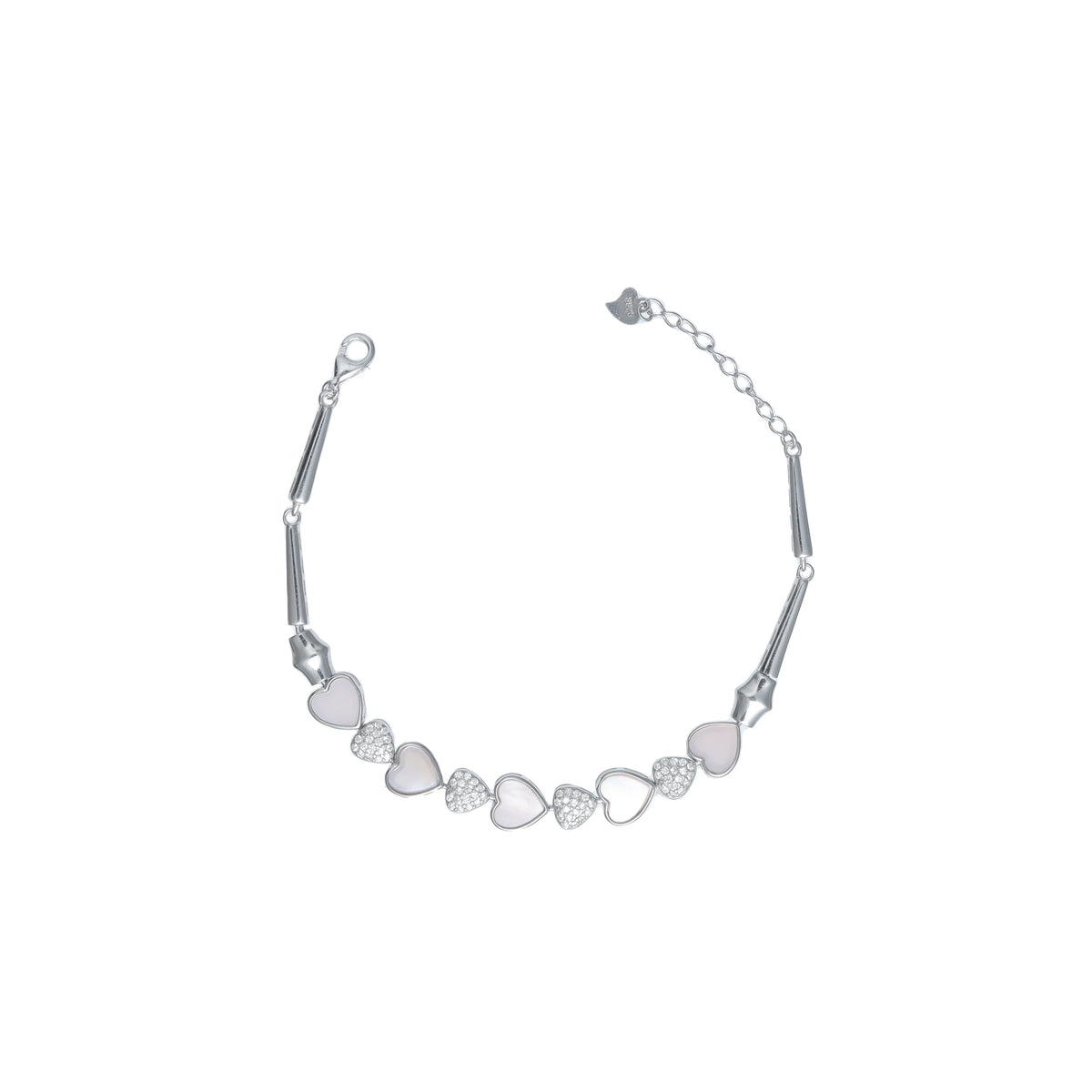 925 Silver Lumi Pink Heart Bracelet - 925 sterling silver bracelet by Tassya Silver