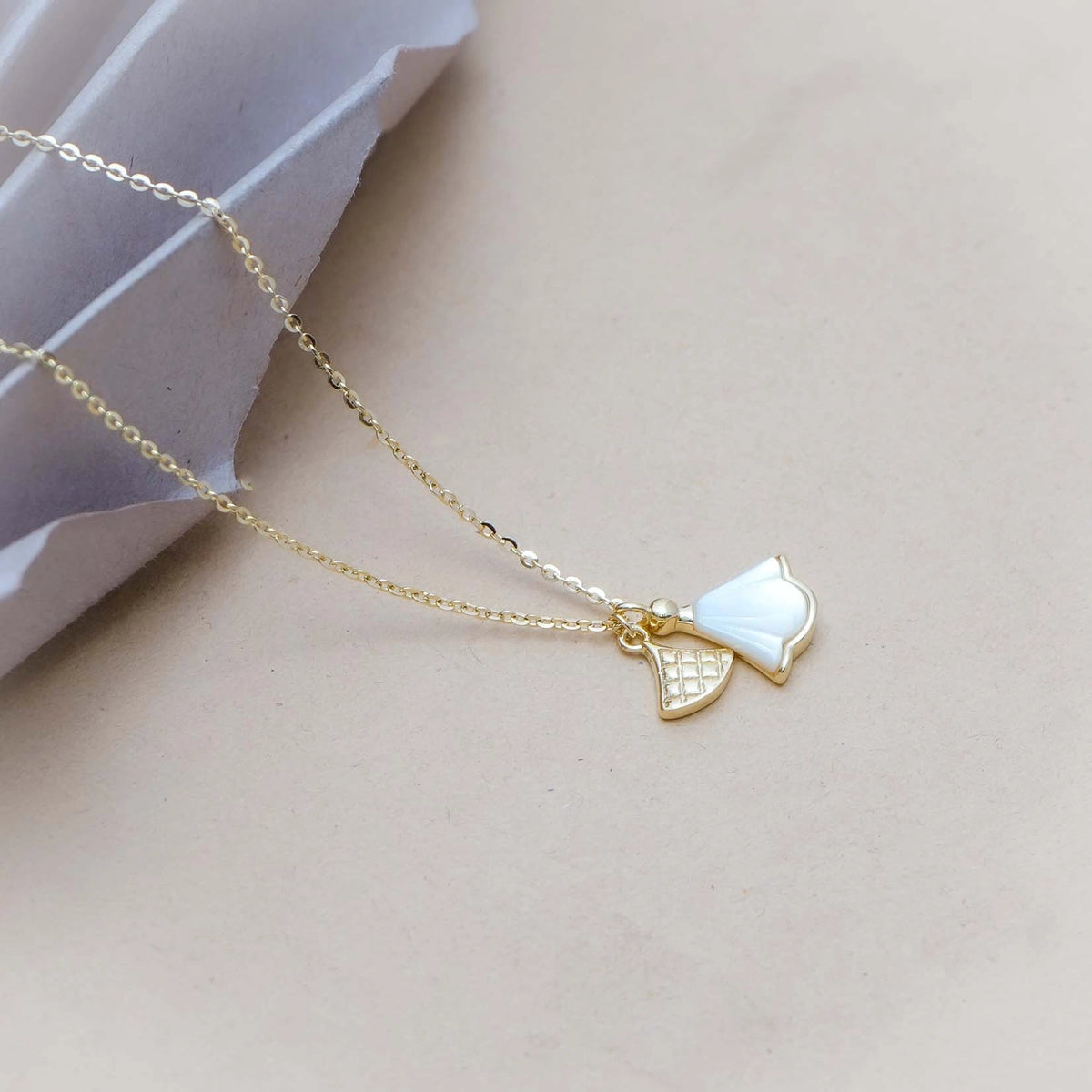 925 Silver Gold Fan & Bell Chain Pendant - 925 sterling silver pendant by Tassya Silver
