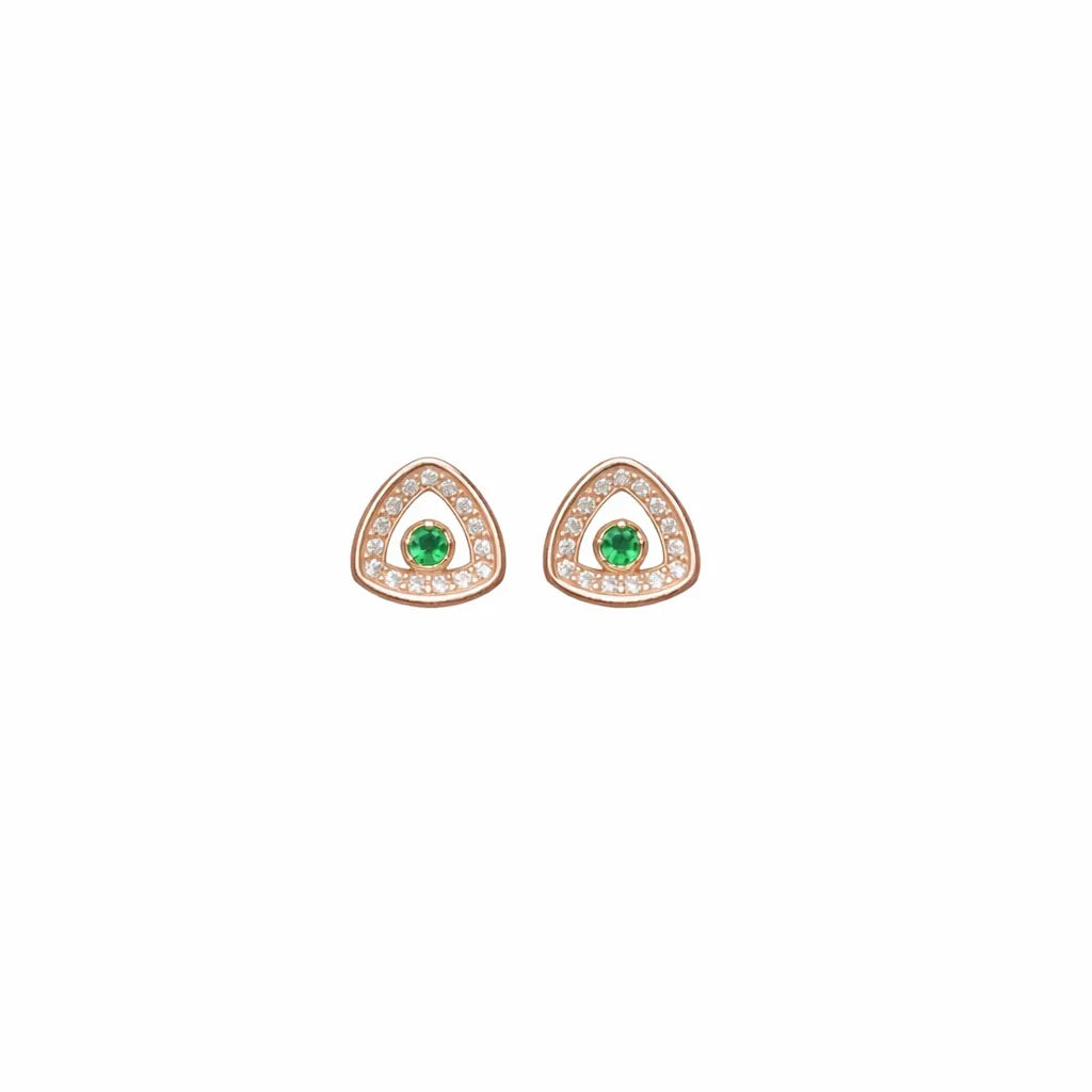 925 Silver Emerald Halo Studs - 925 sterling silver earrings by Tassya Silver