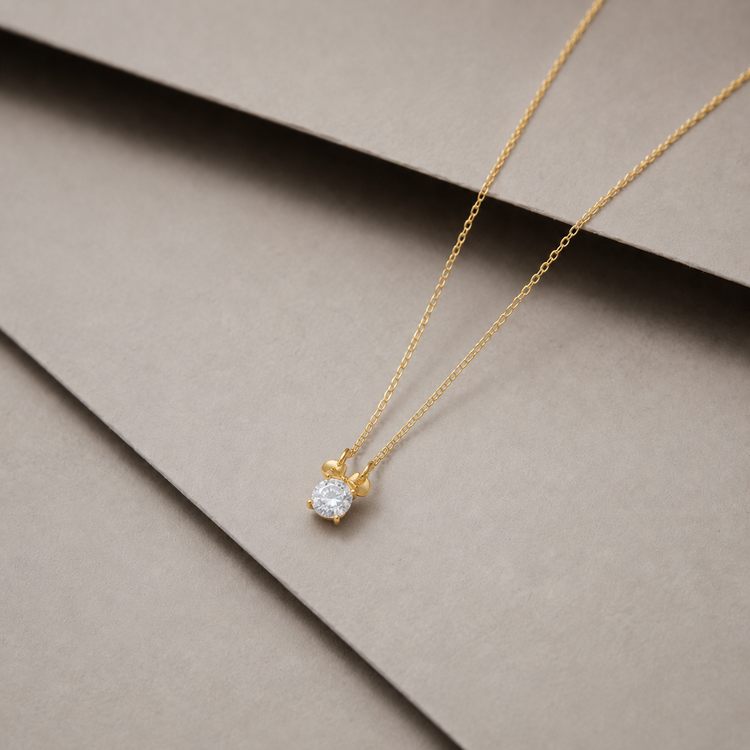 925 Silver Gold Accent Solitaire Chain Pendant - 925 sterling silver pendant by Tassya Silver