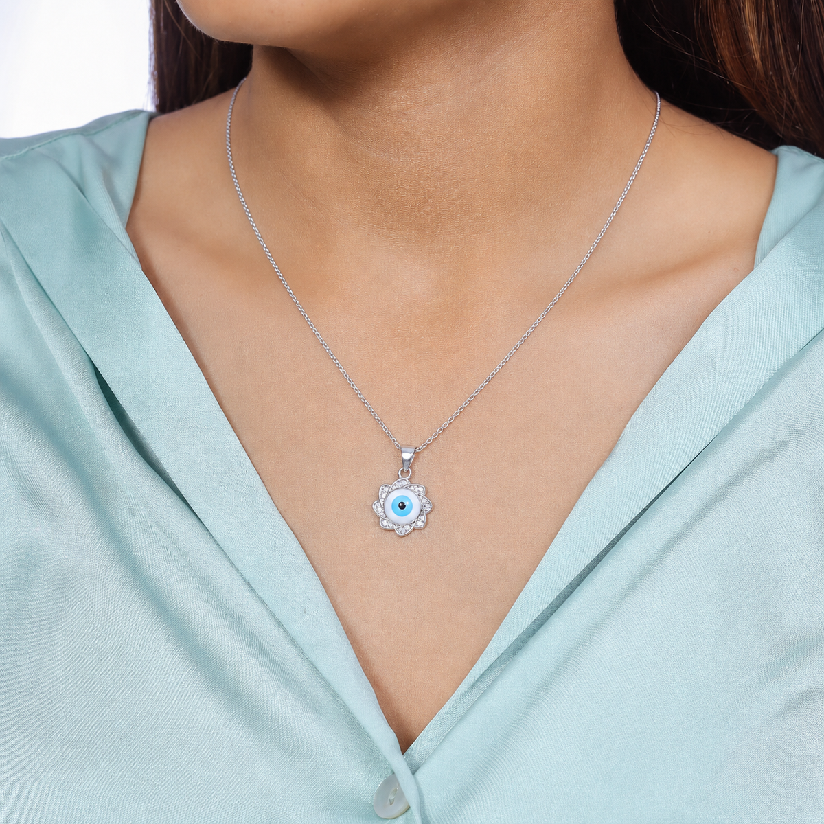 925 Silver Lotus Eye Chain Pendant - 925 sterling silver pendant by Tassya Silver