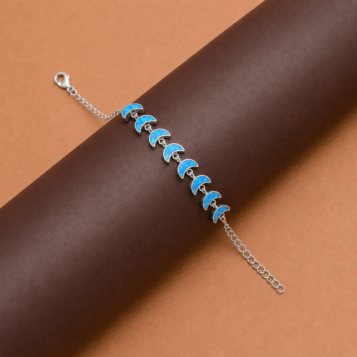 925 Silver Azure Crescent Opal Bracelet