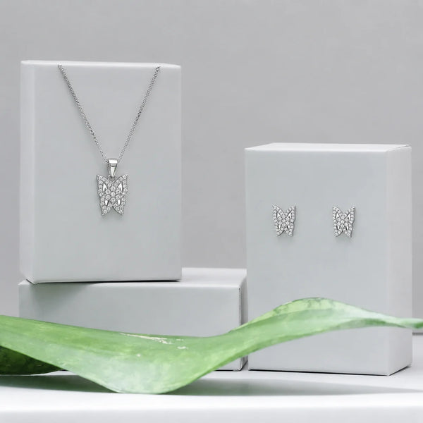 925 Silver Flutter Glow Butterfly Earring Set