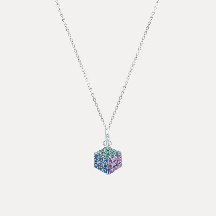 925 Silver Prism Cube Chain Pendant - 925 sterling silver pendant by Tassya Silver