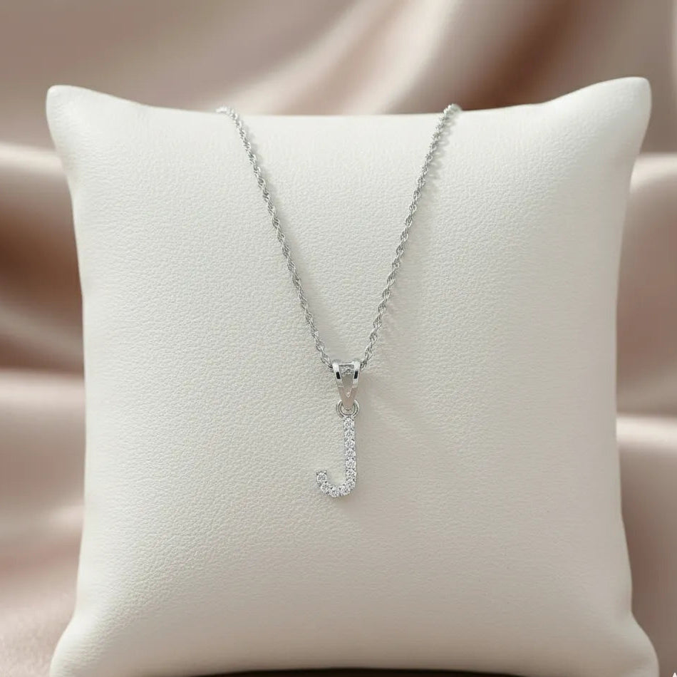 925 Silver "J" Initial Chain Pendant - 925 sterling silver pendant by Tassya Silver