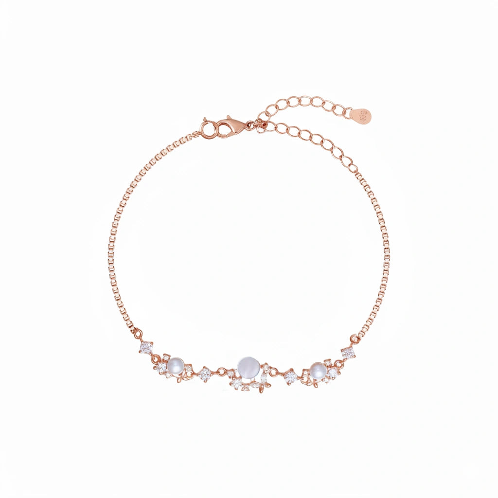 925 Silver Rose Gold Glow Pearl Charm Bracelet - 925 sterling silver bracelet by Tassya Silver