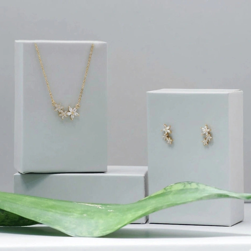 925 Silver Golden Blossom Radiance Earring Set - 925 sterling silver earrings by Tassya Silver