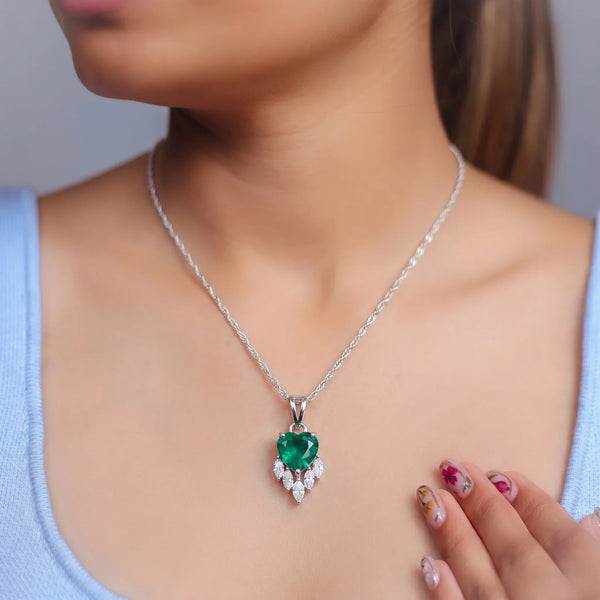 925 Silver Emerald Heart Pendant