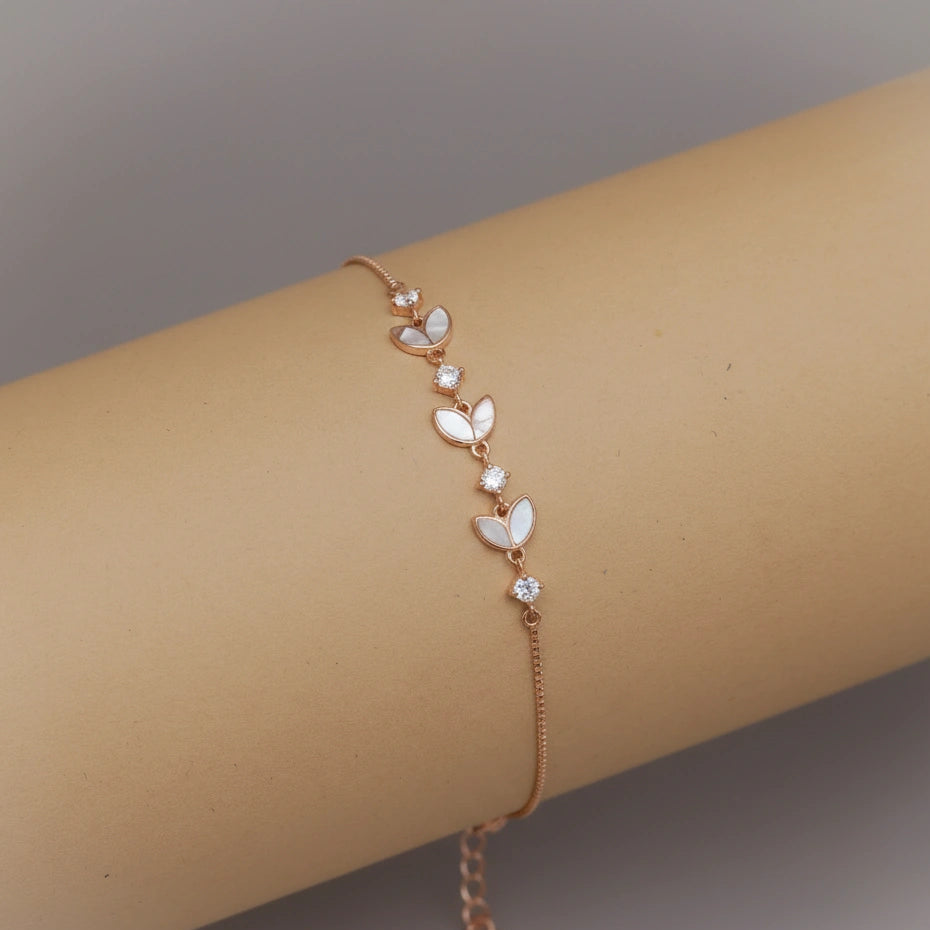 925 Silver Rose Gold Nature Bloom Crystal Bracelet - 925 sterling silver bracelet by Tassya Silver