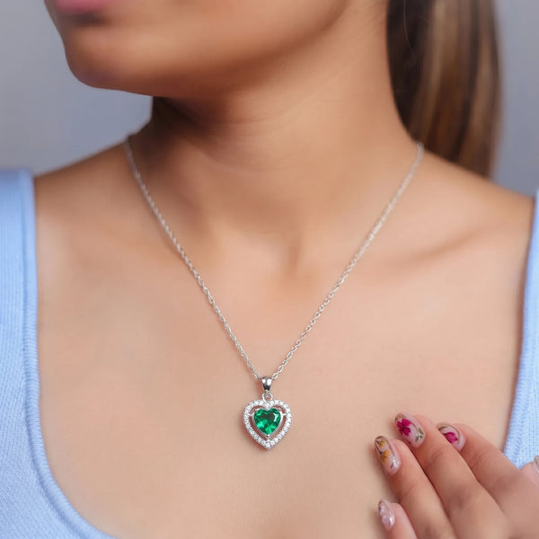 925 Silver Emerald Heart Pendant