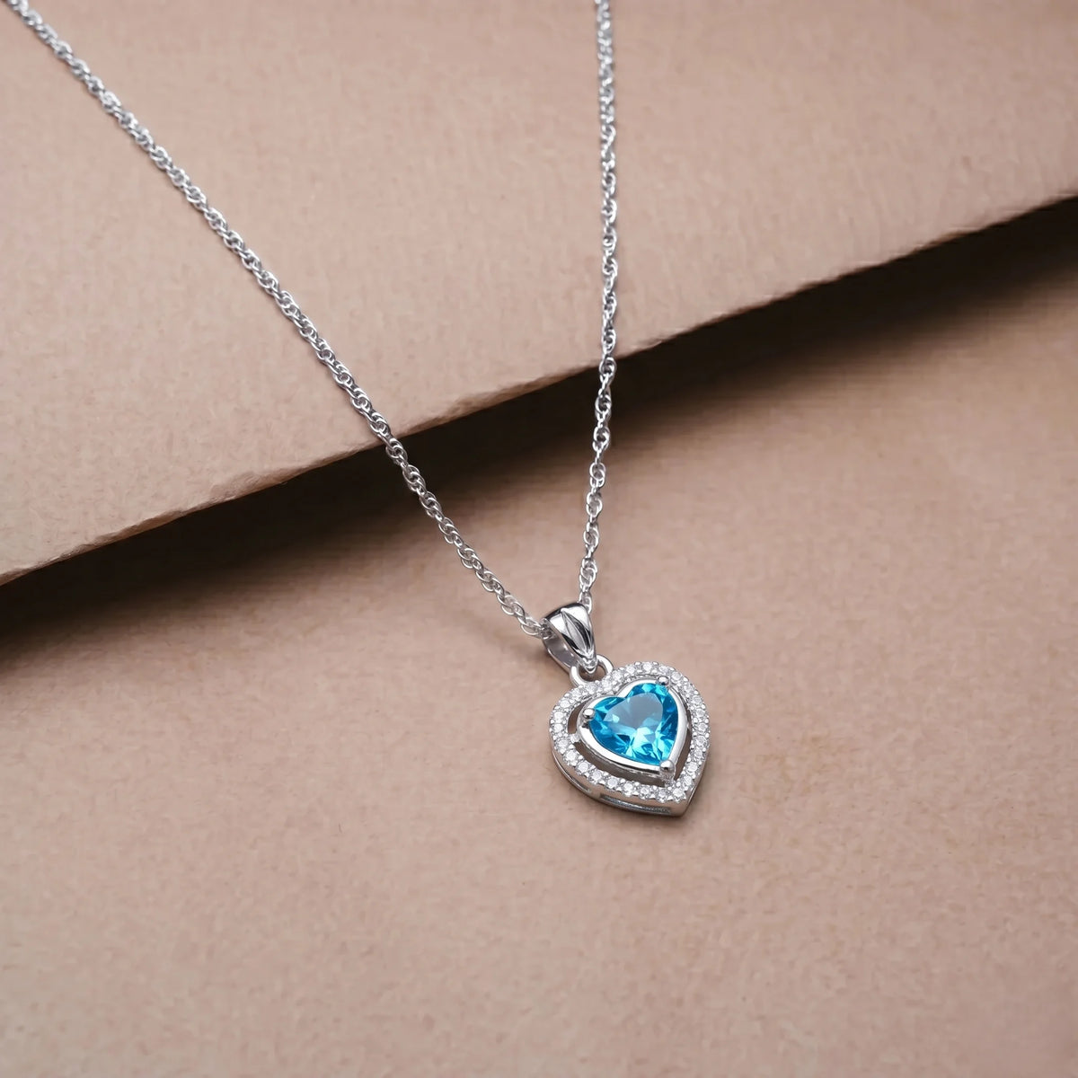 925 Silver Aqua Heart Pendant