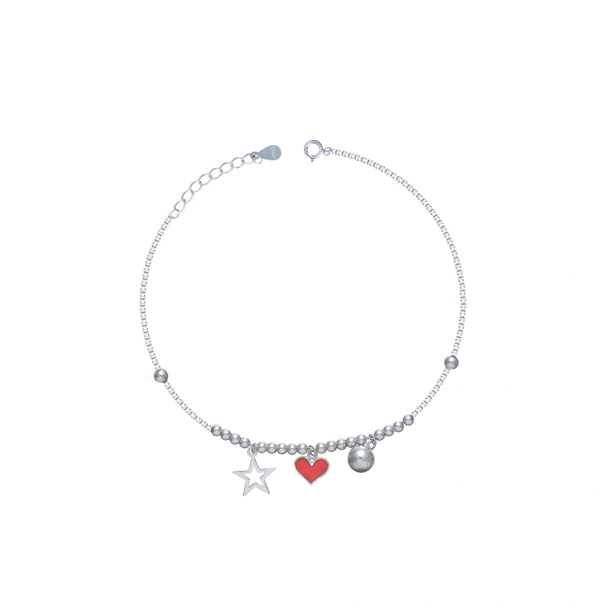 925 Silver Love Charm Anklet - 925 sterling silver anklet by Tassya Silver