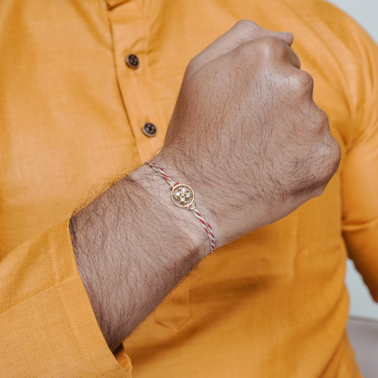 925 Silver Mangal Swastik Red Thread Bracelet
