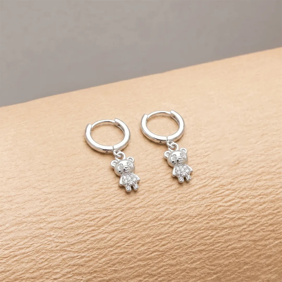 925 Sterling Silver Sparkle Bear Hoops for Women - 925 sterling silver earrings by Tassya Silver