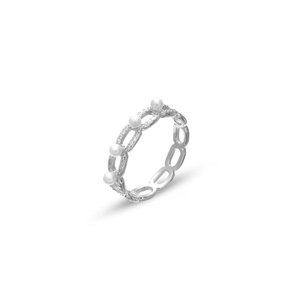 925 Silver Pearl Chainlink Ring