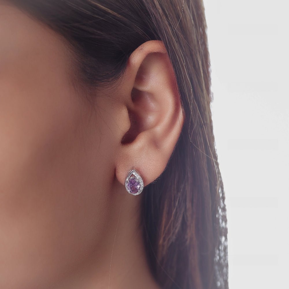 925 Silver Amethyst Teardrop Earrings - 925 sterling silver earrings by Tassya Silver