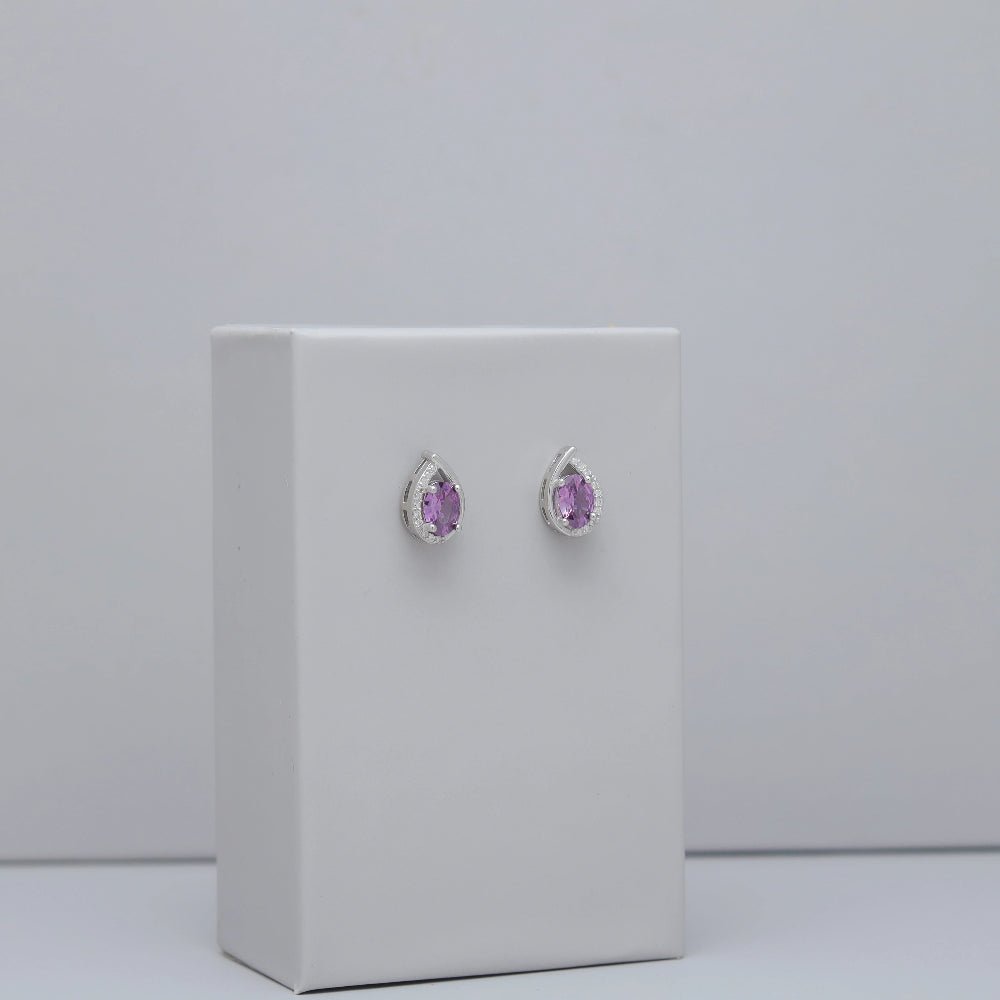 925 Silver Amethyst Teardrop Earrings - 925 sterling silver earrings by Tassya Silver